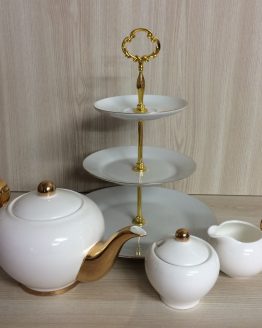 white and gold tea set hire nz