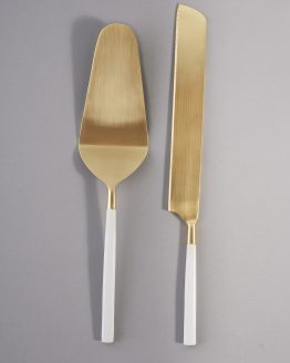 white and gold cake knife set hire nz