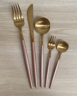 blush and gold cutlery hire nz
